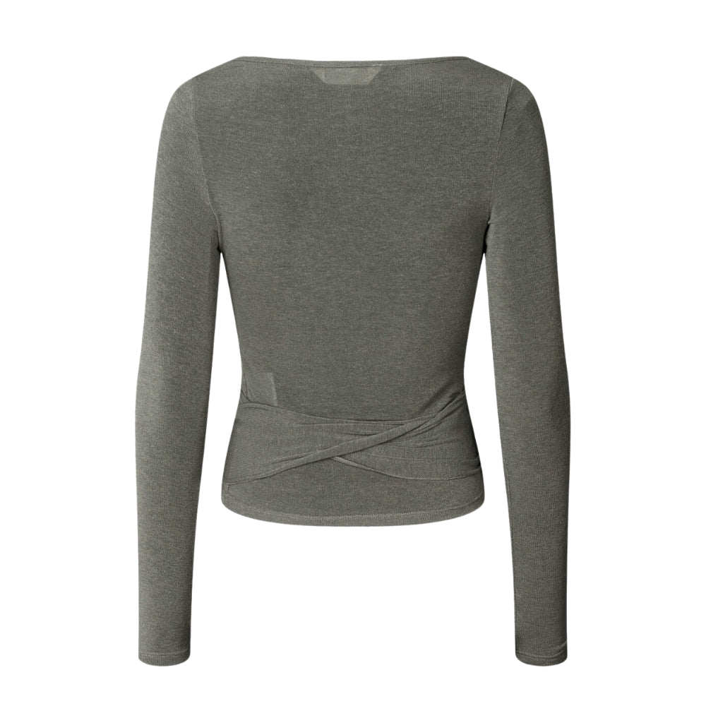 Anne Wool Wrap langærmet t-shirt - Dark Gull Grey